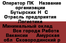 Оператор ПК › Название организации ­ Бутырских Н. С. › Отрасль предприятия ­ Логистика › Минимальный оклад ­ 18 000 - Все города Работа » Вакансии   . Амурская обл.,Сковородинский р-н